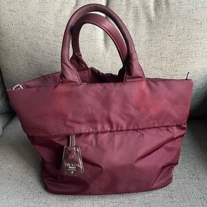 Prada Burgundy Tessuto Nylon Reversible Tote Bag